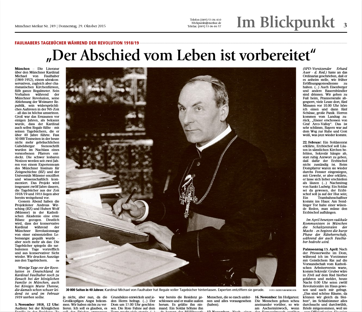 Artikel zur Faulhaber-Edition im Münchner Merkur